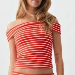 Wild Fable Red and White Striped Crop Top